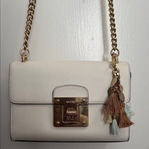 Aldo Cream Crossbody Bag with Gold Chain